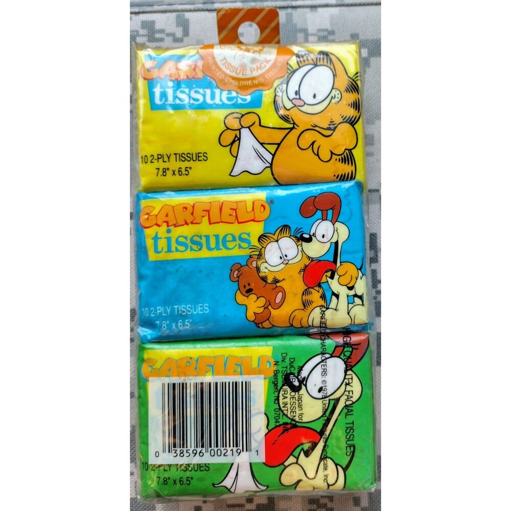 Vintage Garfield The Cat Facial Tissues MIP Jim Davis Sealed NOS Japan